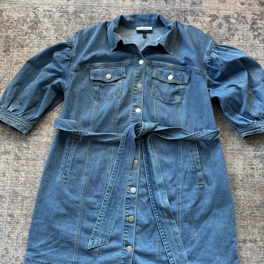 ELOQUII Elements Women's Plus Puff Sleeve Denim Jacket Dress size 22 - Picture 3 of 10
